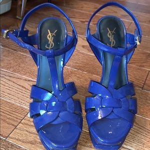 Authentic YSL patent leather royal blue pumps